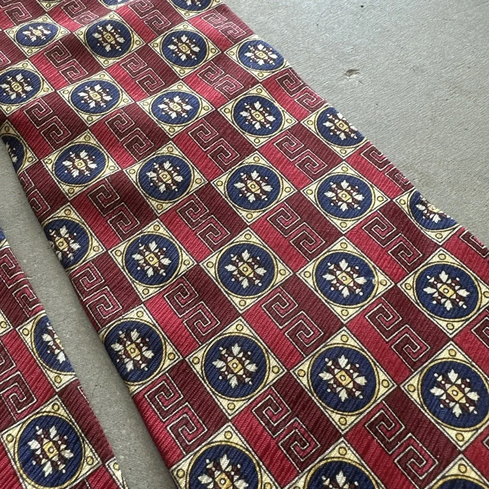 Valentino Silk Necktie Made In Italy - Red Blue Yellow Tie Geometric Abstract